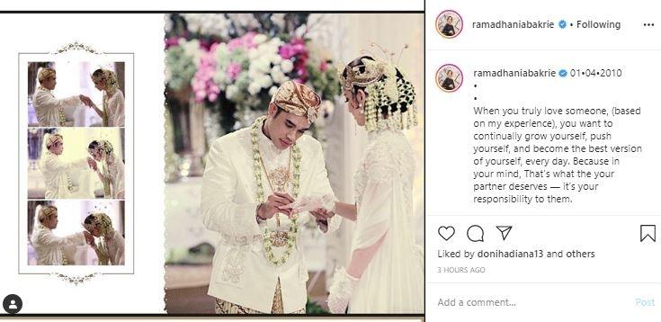 Momen pernikahan Nia Ramadhani dan Ardi Bakrie. (Instagram/@ramadhaniabakrie)