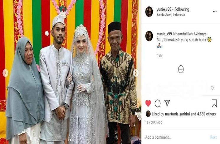 Momen pernikahan anak angkat Cristiano Ronaldo, Martunis dan Sri Wahyuni (Instagram @yunie_s99)