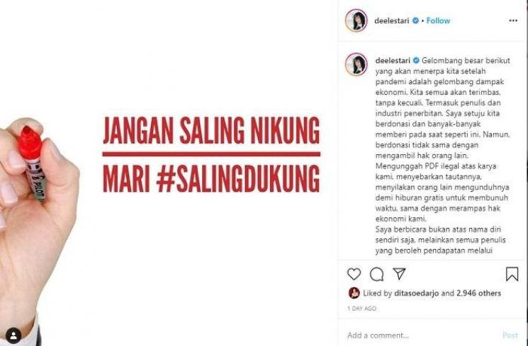 Dewi Lestari kecam aksi penyebaran PDF ilegal (Instagram @deelestari)