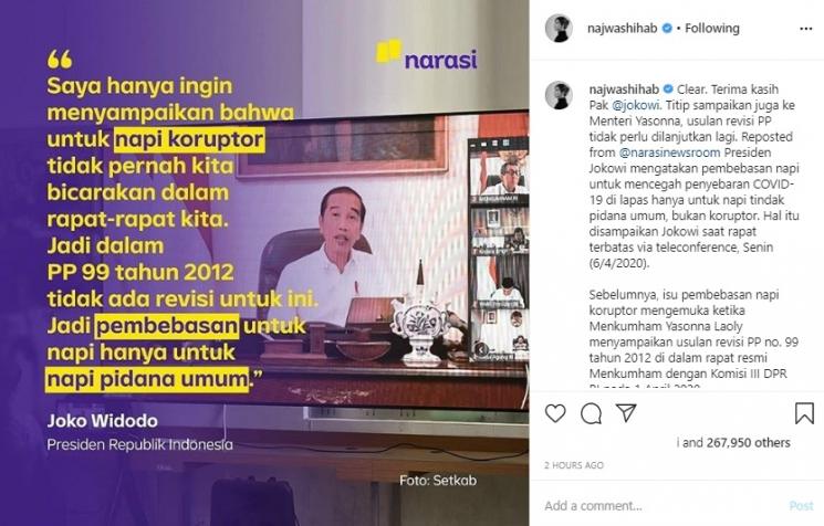 Postingan Najwa Shihab. (Instagram/@najwashihab)