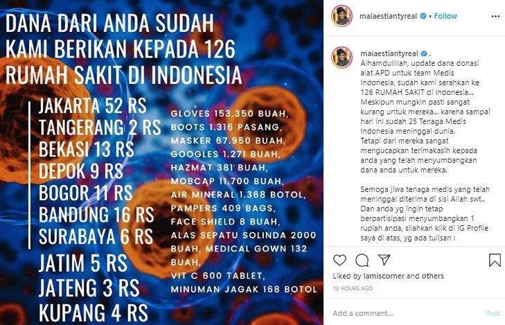Maia Estianty salurkan APD ke ratusan Rumah Sakit. (Instagram/@maiaestiantyreal)