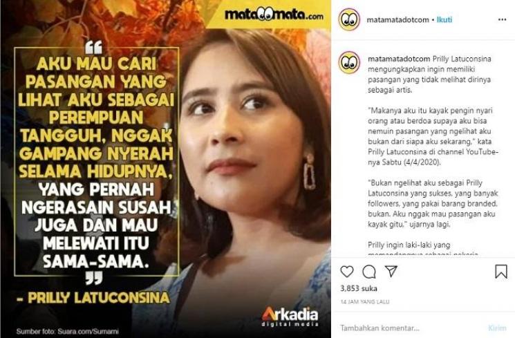 Prilly Latuconsina cari pasangan (Instagram @matamatadotcom)