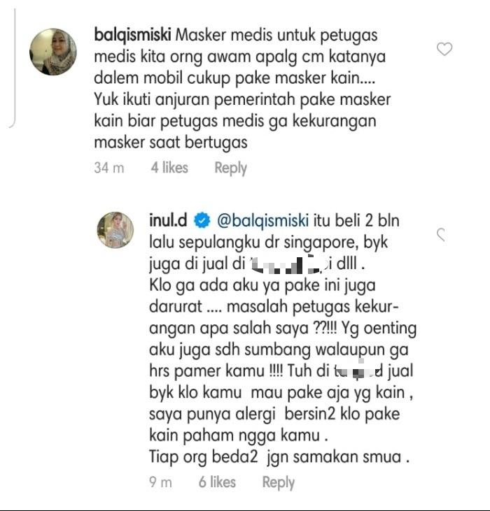 Inul Daratista pakai masker medis. (Instagram/@inul.d)