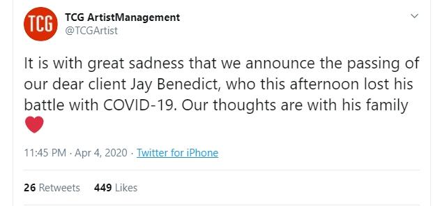 Jay Benedict meninggal dunia (Twitter/@TCGartist)