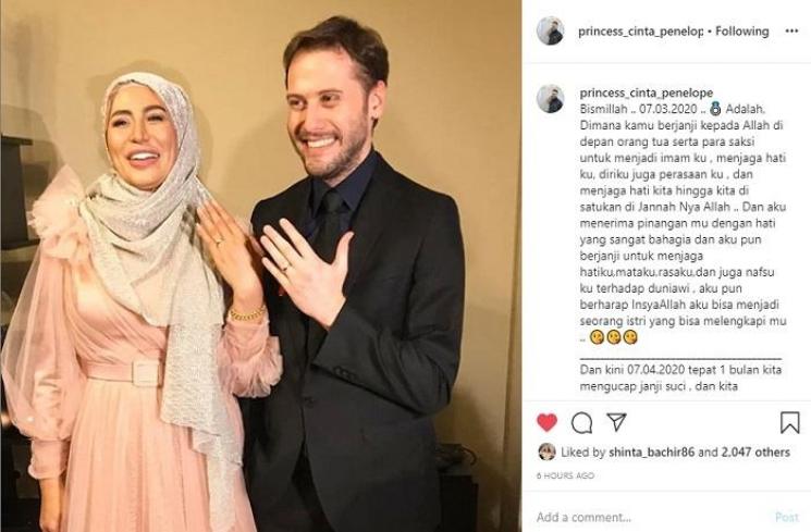 Cinta Penelope curhat rumah tangganya sudah diuji 4 kali selama sebulan menikah (Instagram @princess_cinta_penelope)