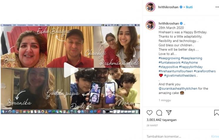 Hrithik Roshan rayakan ultah anak di tengah corona (Instagram/@hrithikroshan)