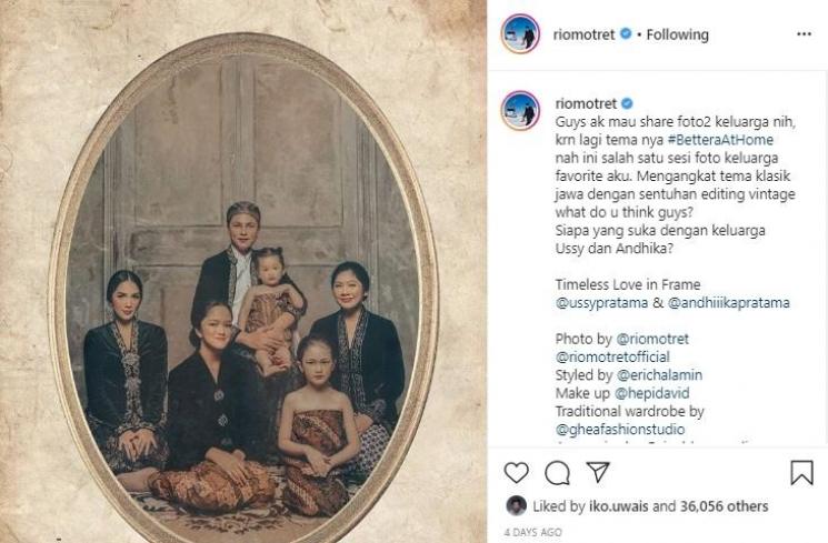 Foto Keluarga Ussy Sulistiawaty dan Andhika Pratama Bergaya Klasik. (Instagram/@riomotret)