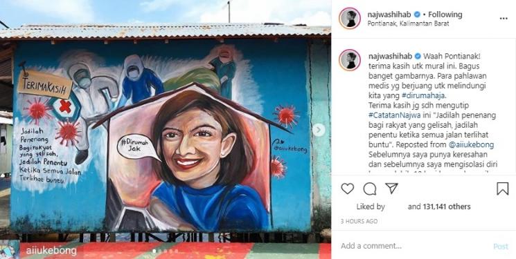 Mural wajah Najwa Shihab. (Instagram/@najwashihab)