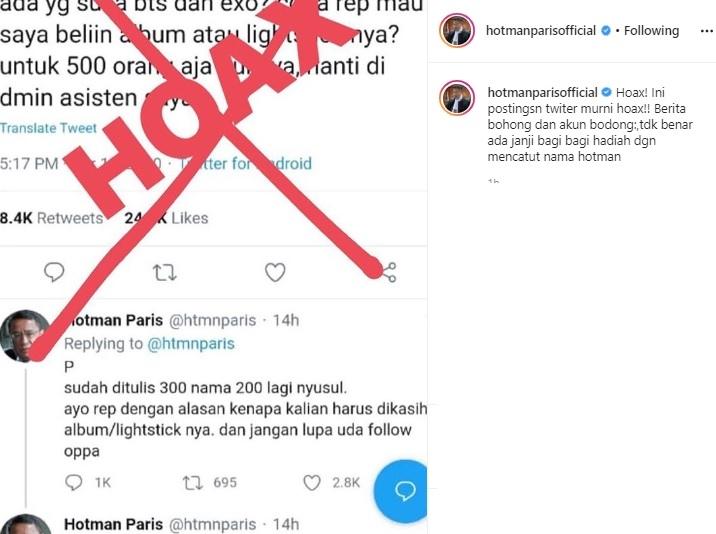 Postingan Hotman Paris. (Instagram/@hotmanparisofficial)