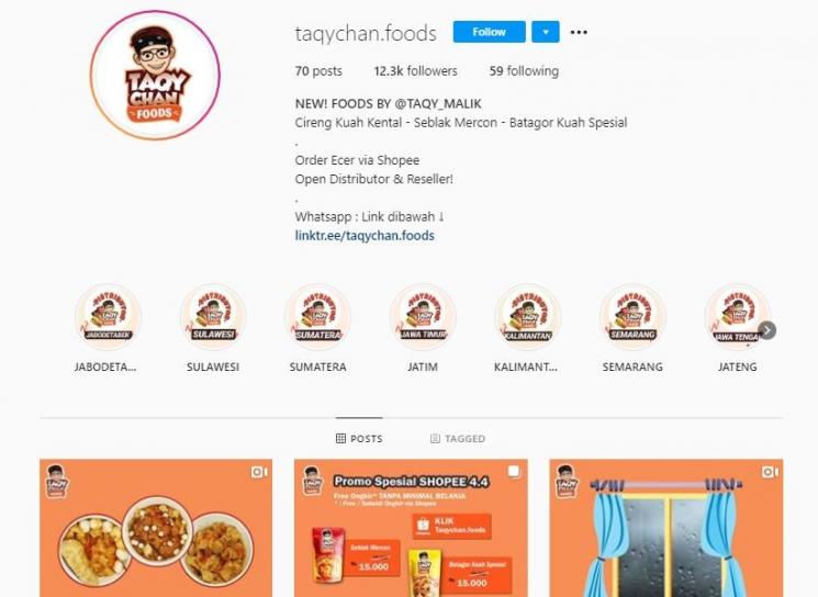 Sumber kekayaan Taqy Malik. (Instagram/@taqychan.foods)