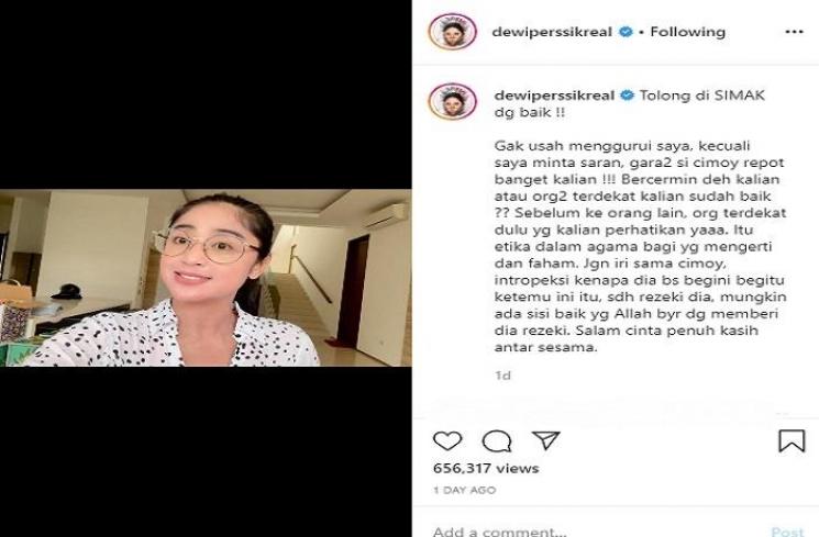 Dewi Perssik jawab tudingan pansos ke Cimoy Montok (Instagram @dewiperssikreal)
