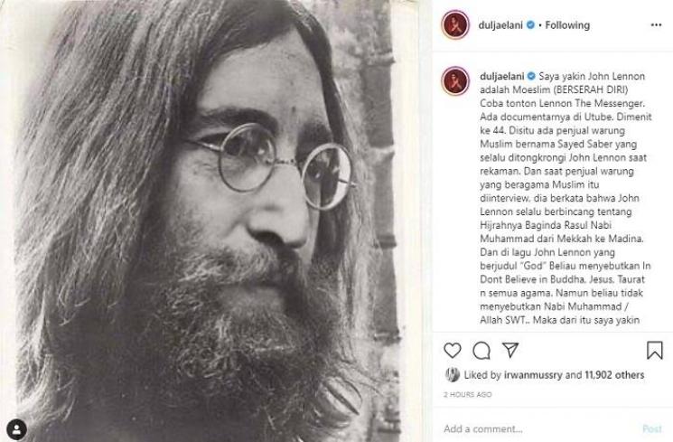 Dul Jaelani sebut John Lennon muslim (Instagram @duljaelani)