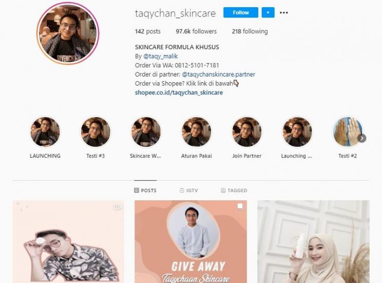 Sumber kekayaan Taqy Malik. (Instagram/@taqychan_skincare)