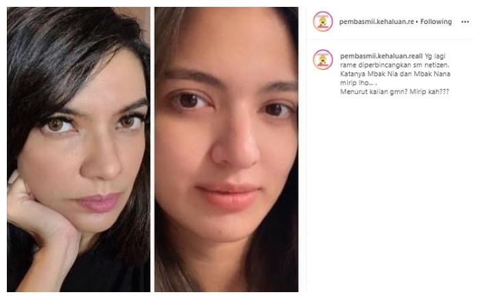 Nia Ramadhani dimiripin Najwa Shihab. (Instagram/@pembasmii.kehaluan.reall)