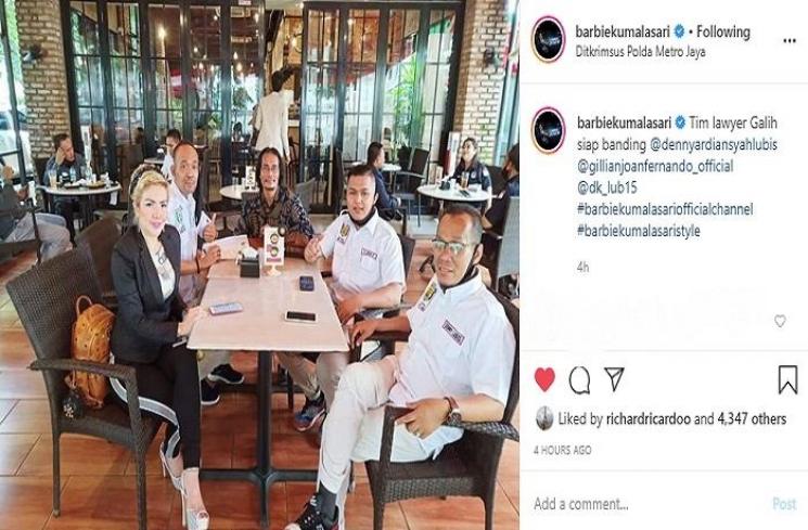 Barbie Kumalasari siapkan pengacara untuk Galih Ginanjar (Instagram @barbiekumalasari)