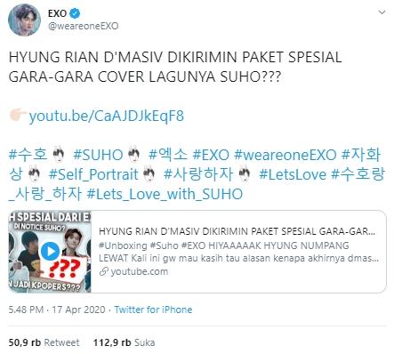 EXO twit pakai Bahasa Indonesia. (Twitter/@weareoEXO)