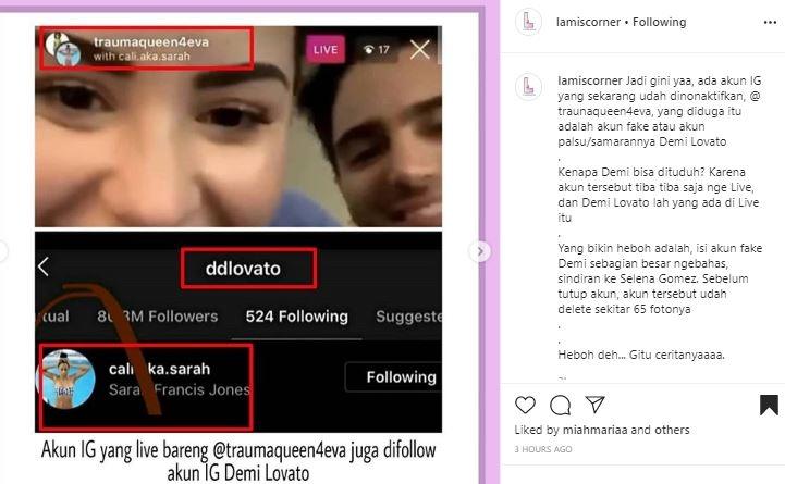 Demi Lovato buat akun palsu. (Instagram/@lamiscorner)