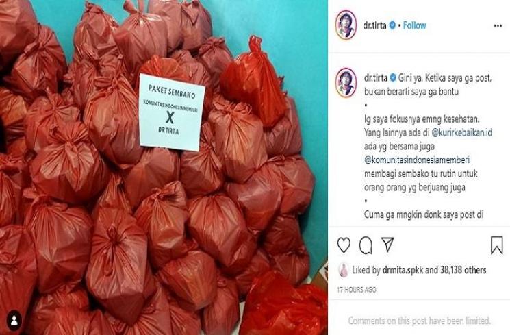Dokter Tirta geram dituding tak berikan bantuan sembako (Instagram @dr.tirta)