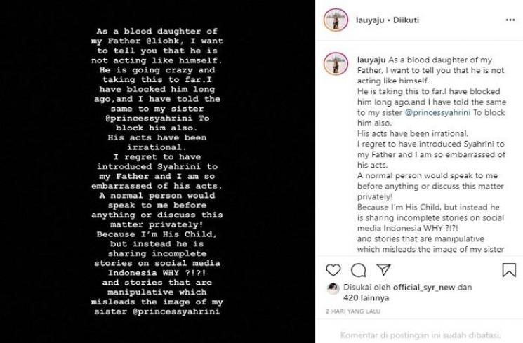 Pengakuan anak kandung 'Papa Angkat' Syahrini (Instagram @lauyaju)