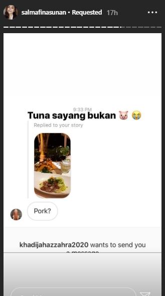 Instagram Stories Salmafina Sunan. (Instagram/@salmafinasunan)