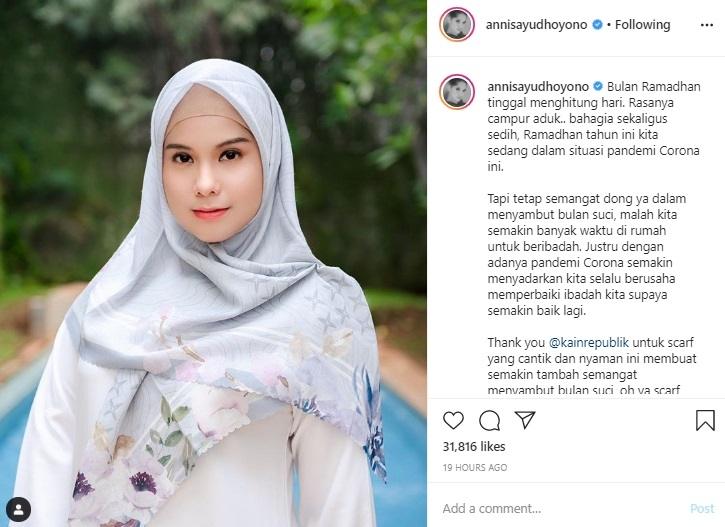 Annisa Pohan berhijab. (Instagram/@annisayudhoyono)
