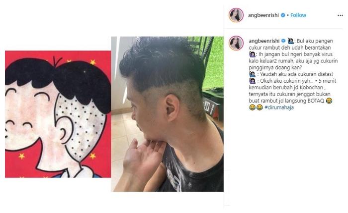 Angbeen Rishi cukur rambut Adly Fayruz. (Instagram/@angbeenrishi)