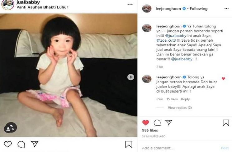 Foto anak Lee Jeong Hoon dicomot akun jual beli bayi (Instagram @leejeonghoon)