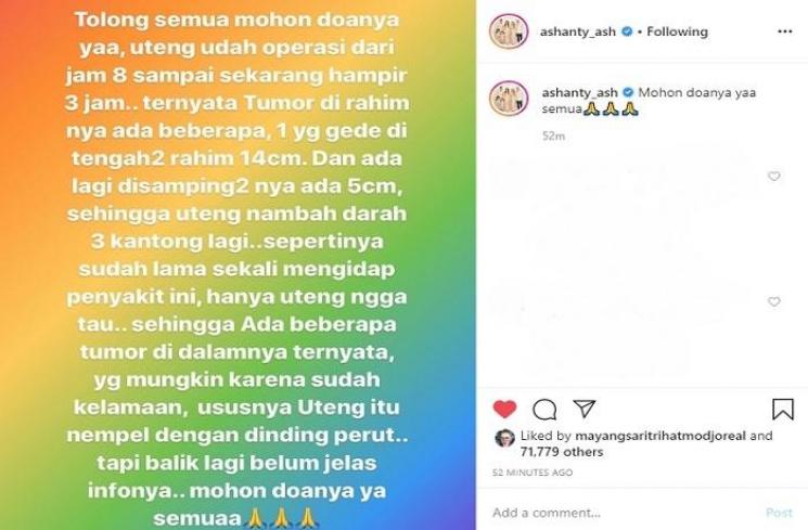 Ashanty minta doa untuk Pengasuh Arsy Hermansyah, Uteng (Instagram @ashanty_ash)