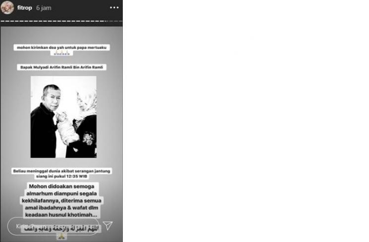 Ayah mertua Fitri Tropica meninggal dunia (Instagram @fitrop)