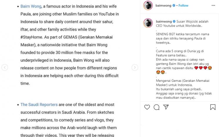 Baim Wong dan Paula Verhoeven torehkan prestasi. (Instagram/@baimwong)