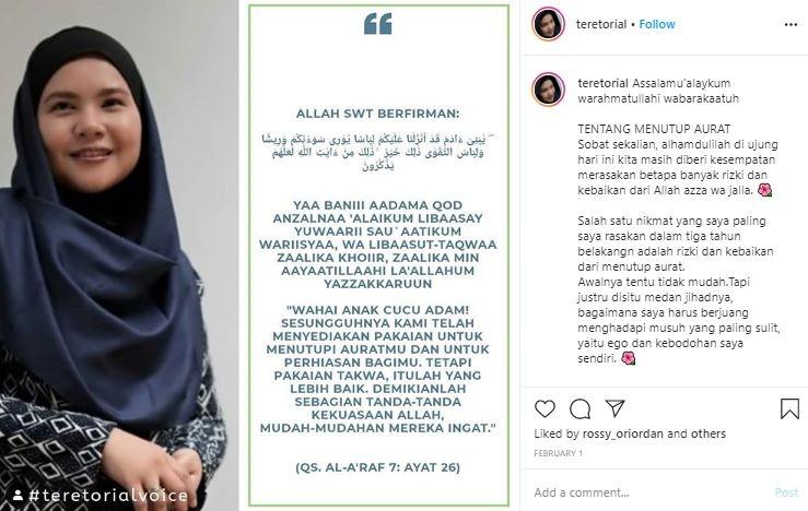 Potret Tere dengan hijab syari yang bikin pangling. (Instagram/@teretorial)