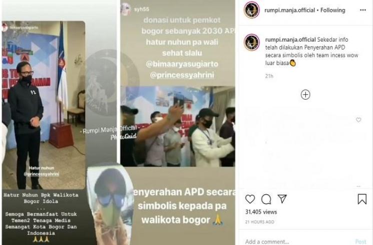 Syahrini bagikan sumbangan APD (Instagram @rumpi.manja.official)