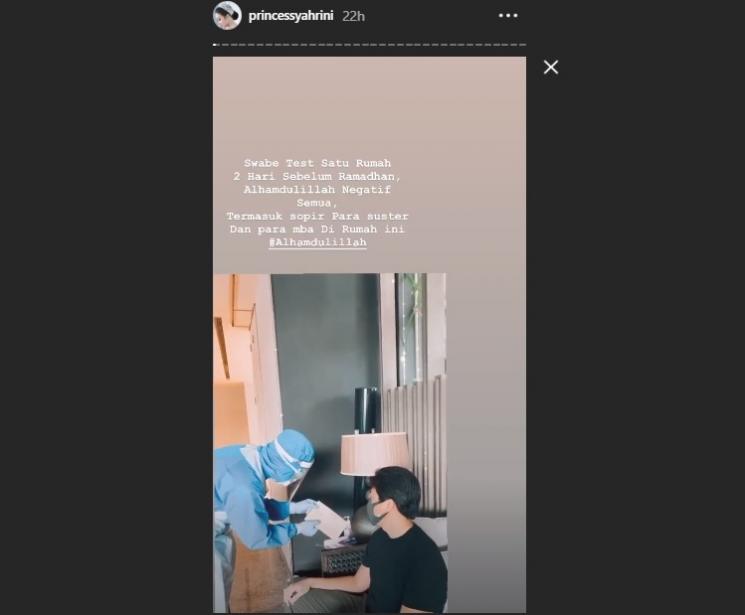 Syahrini jalani swab test covid 19. (Instagram/@princessyahrini)