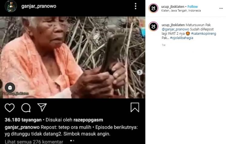 Postingan Ganjar Pranowo. (Instagram/@ucup_jbsklaten)