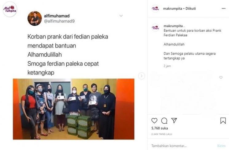 Korban Ferdian Paleka mendapatkan bantuan (Instagram @makrumpita)