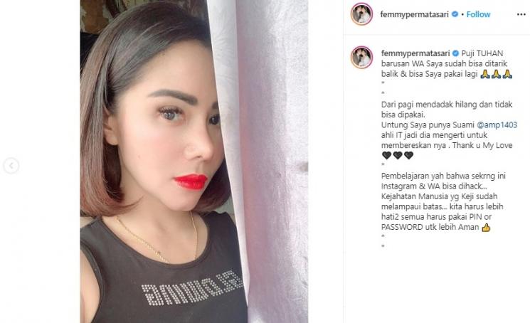 WA Femmy Permatasari di-hack. (Instagram/@femmypermatasari)