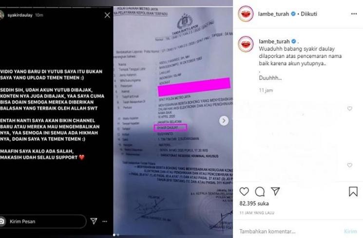 Syakir Daulay dilaporkan ke polisi (Instagram @lambe_turah)