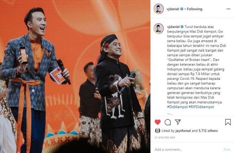 VJ Daniel mengenang sosok Didi Kempot (Instagram @vjdaniel)