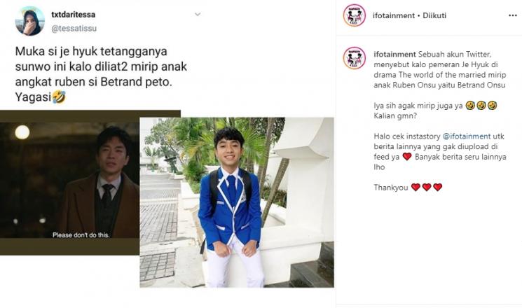 Betrand Peto dimiripin Kim Young Min (Instagram/@ifotainment)