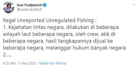 Cuitan Susi Pudjiastuti. (Twitter/@susipudjiastuti)
