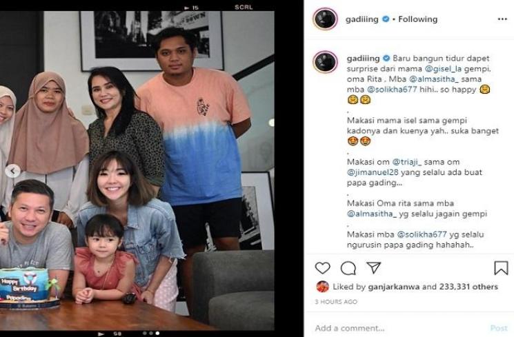 Momen surprise ulang tahun Gading Marten (Instagram @gadiiing)