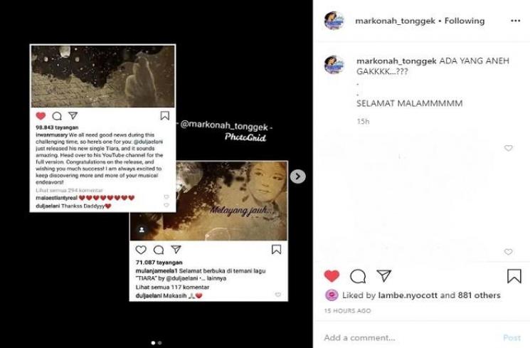 Irwan Mussry dan Mulan Jameela memuji lagu baru Dul Jaelani (Instagram @markonah_tonggek)