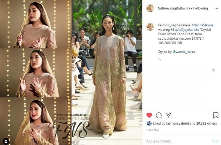 Nagita Slavina pakai gamis seharga Rp 100 juta (Instagram @fashion_nagitaslavina)