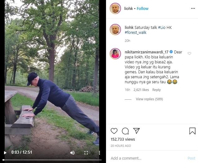 Nikita Mirzani komentari postingan ayah angkat Syahrini. (Instagram/@liohk)