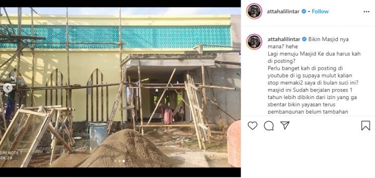 Masjid Atta Halilintar. (Instagram/@attahalilintar)