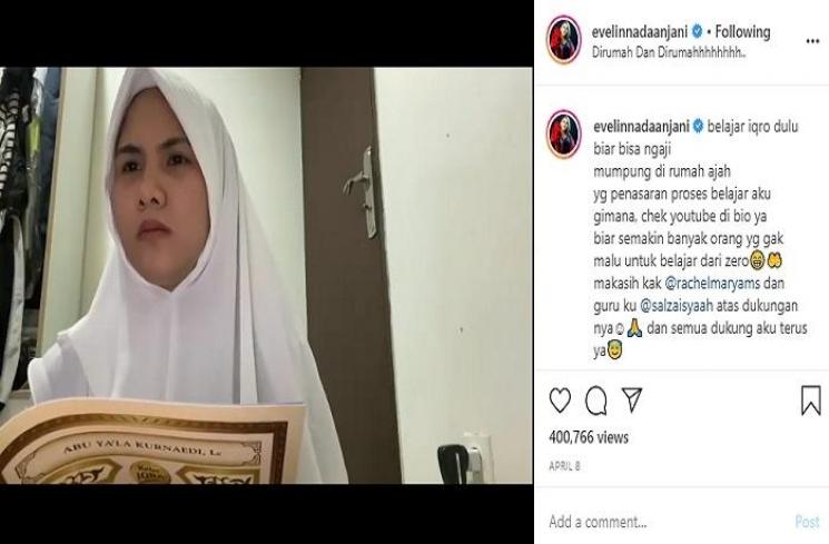 Evelin Nada Anjani belajar ngaji (Instagram @evelinnadaanjani)