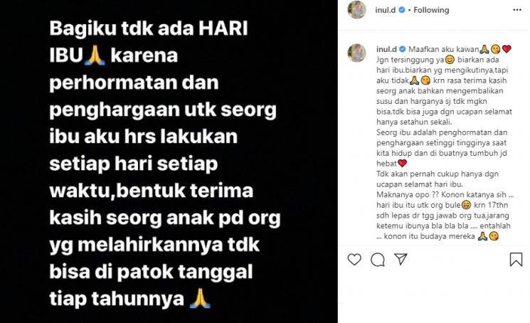 Inul Daratista komentari perayaan hari ibu. (Instagram/@inul.d)