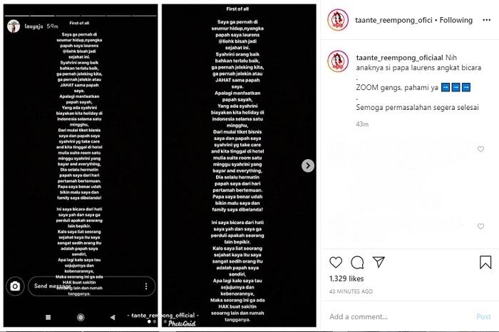 Pengakuan anak kandung 'Papa Angkat' Syahrini (Instagram @taante_reempong_oficiaal)