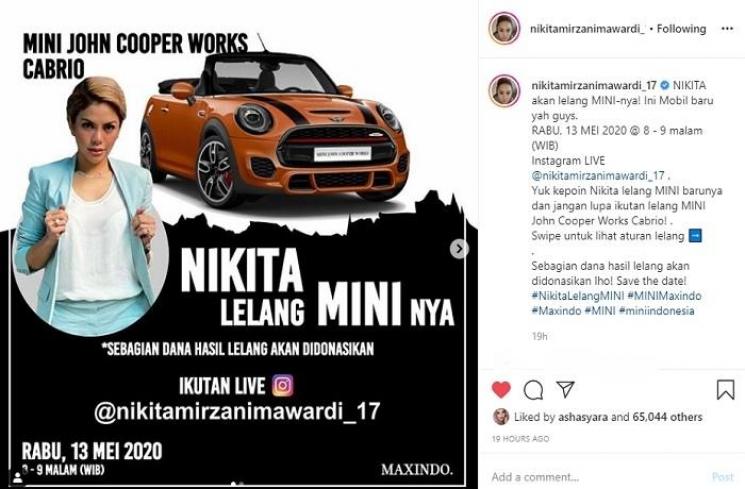 Nikita Mirzani lelang mini cooper (Instagram @nikitamirzanimawardi_17)