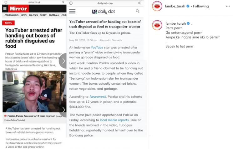 Ferdian Paleka ramai dibahas media luar negeri. (Instagram/@lambe_turah)